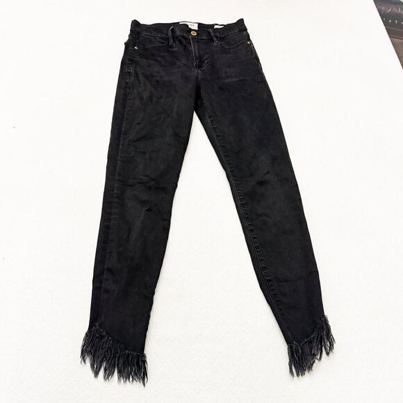 Frame Le High Skinny Assymetrical Hem Denim Jeans Black Size 26 - Picture 2 of 6